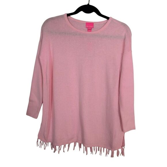 Girls Lilly Pulitzer Mini Ramona Sweater SZ XL Baby Pink Cotton Fringe Preppy - Picture 1 of 6